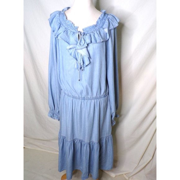 🆕RALPH LAUREN Denim Ruffled Midi Dress Blue 16 - Picture 6 of 12
